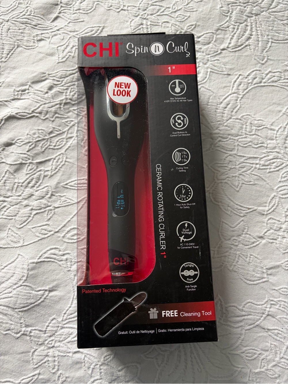 Chi Spin N Curl 1" Ceramic Rotating Curler - Black new